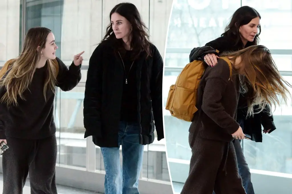 courtney cox coco arquette have heated conversation london heathrow airport