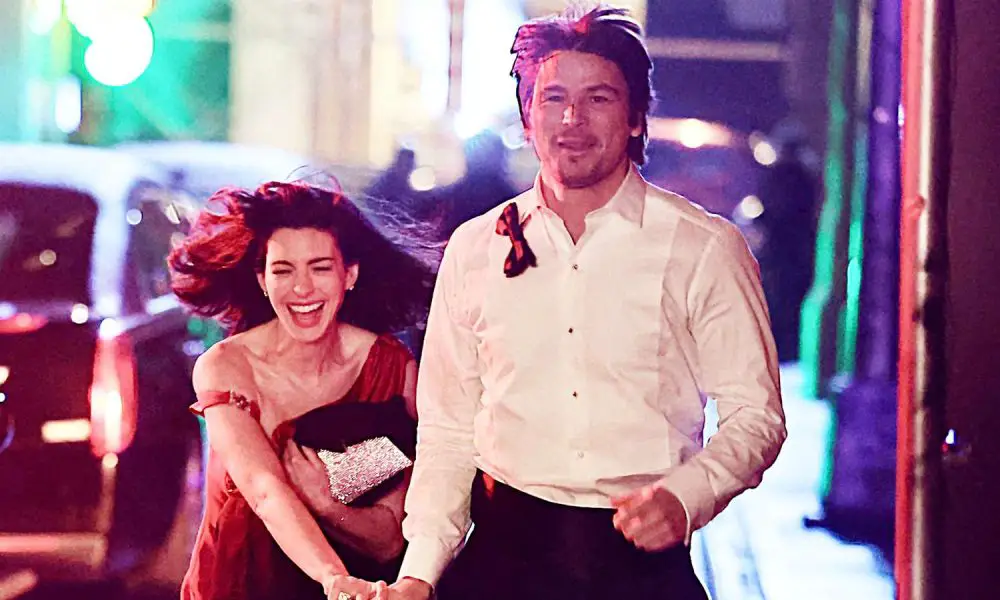 Anne Hathaway and Josh Hartnett are seen running and having fun on a untitled movie set in New York