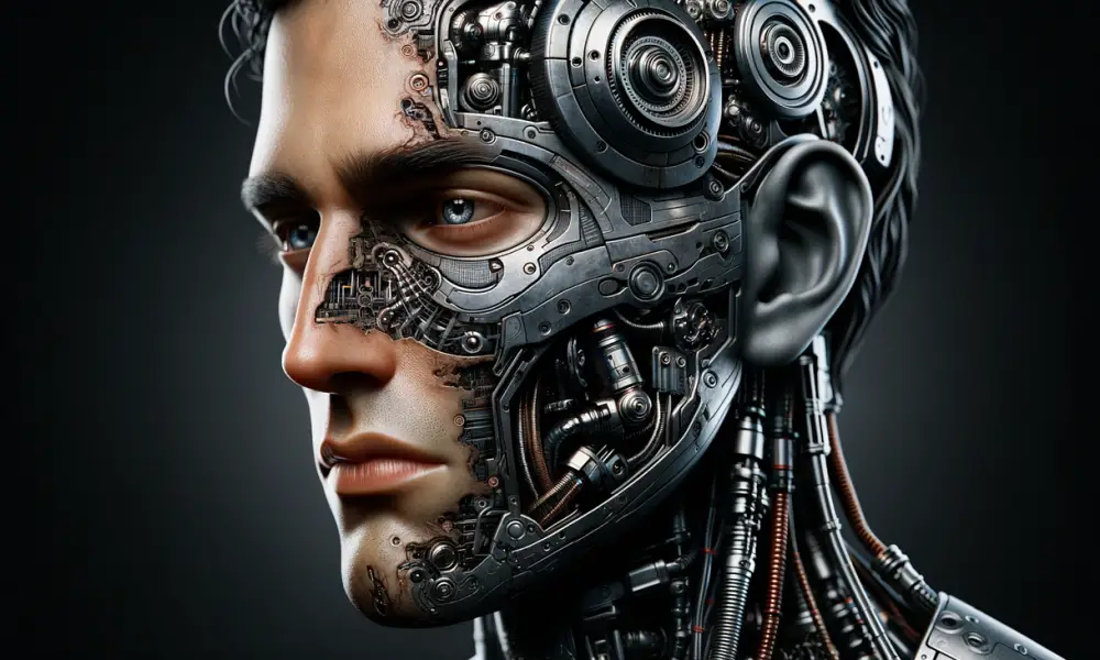 ai generated, half face humanoid, futuristic realism, next gen robotics, cybernetic future, robotics evolution, beyond humanity, artificial intelligence art, new age robotics