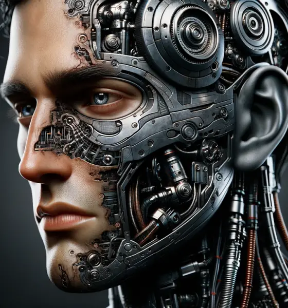 ai generated, half face humanoid, futuristic realism, next gen robotics, cybernetic future, robotics evolution, beyond humanity, artificial intelligence art, new age robotics