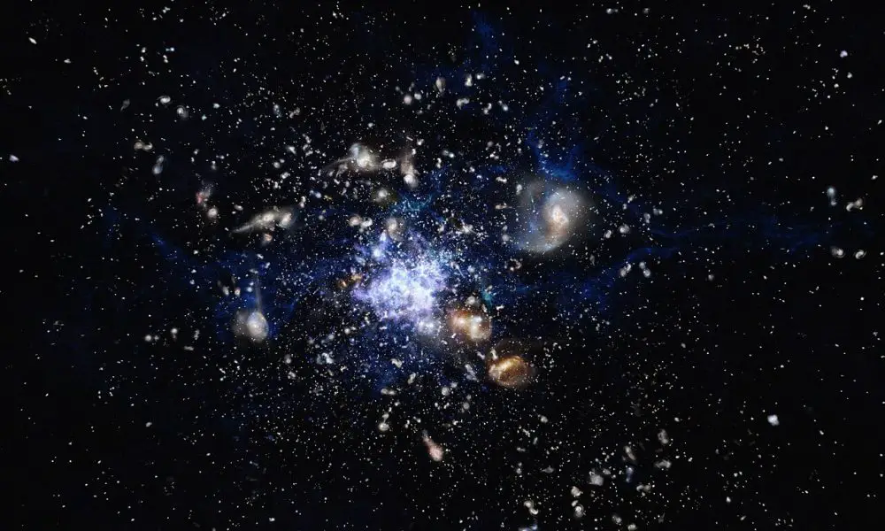 Artists impression of a protocluster forming in the early Universe 20260228 083248