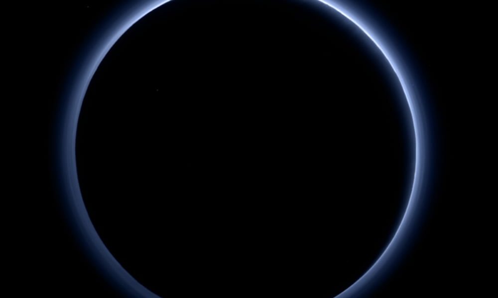 Blue hazes over backlit Pluto 20260807 000406